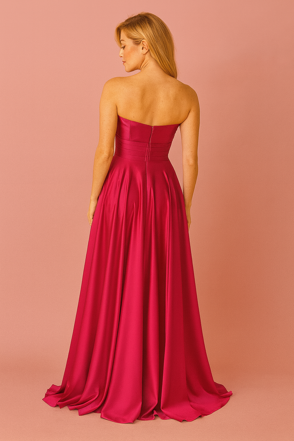 Fușya Straplez Drapeli Saten Abiye