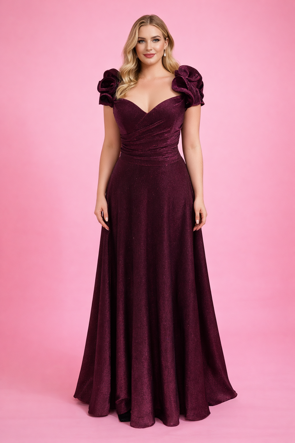 Bordo Simli Balon Kol Abiye