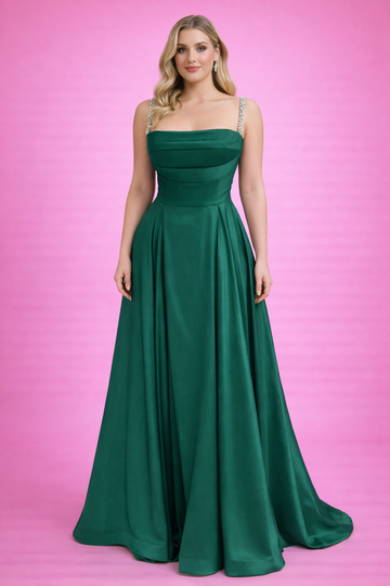 Zümrüt Yeşili Taş Askılı Abiye