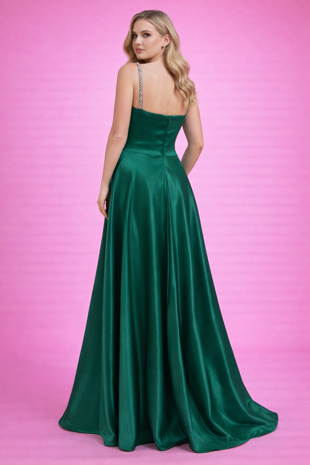 Zümrüt Yeşili Taş Askılı Abiye