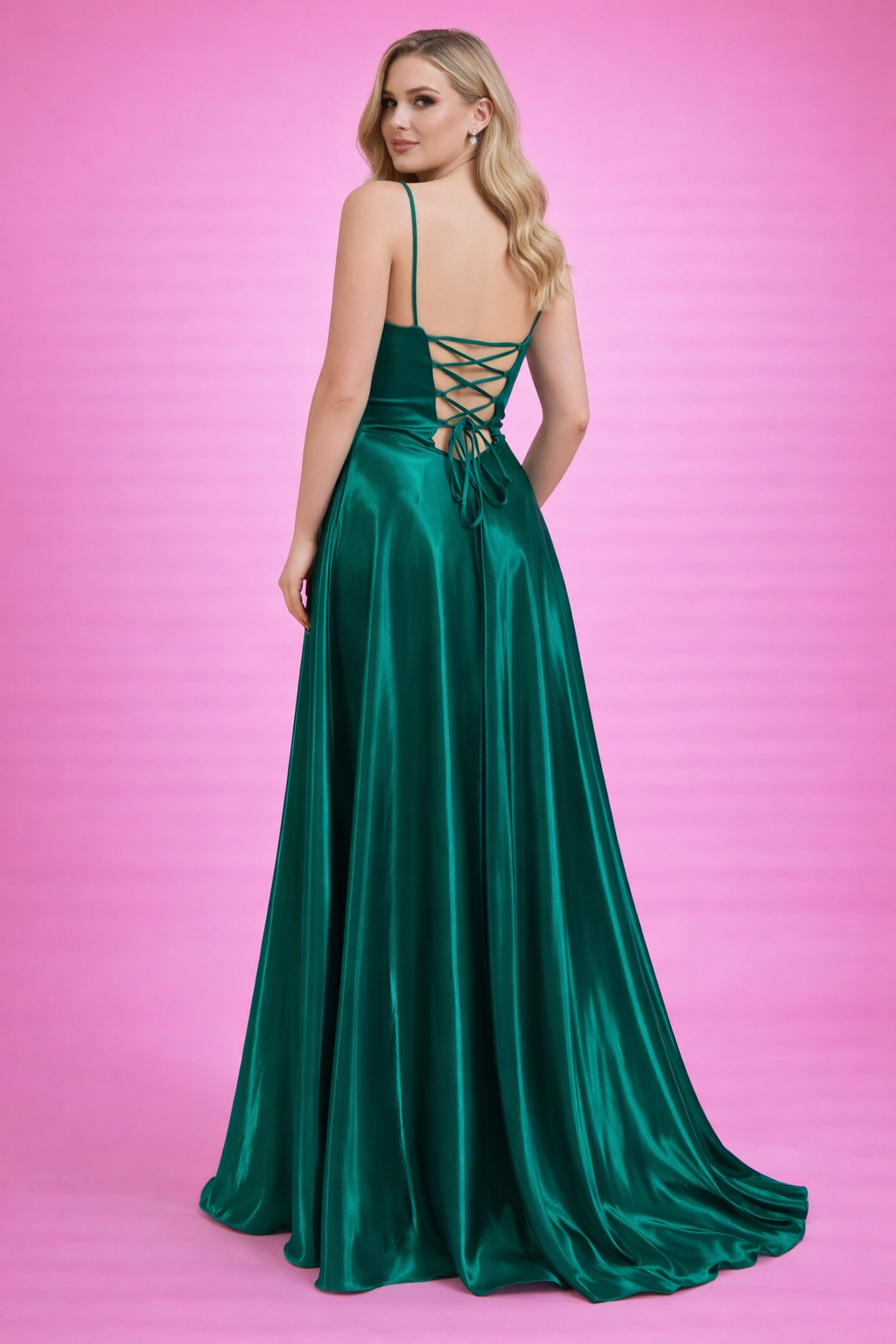 Zümrüt Yeşili Saten  Abiye