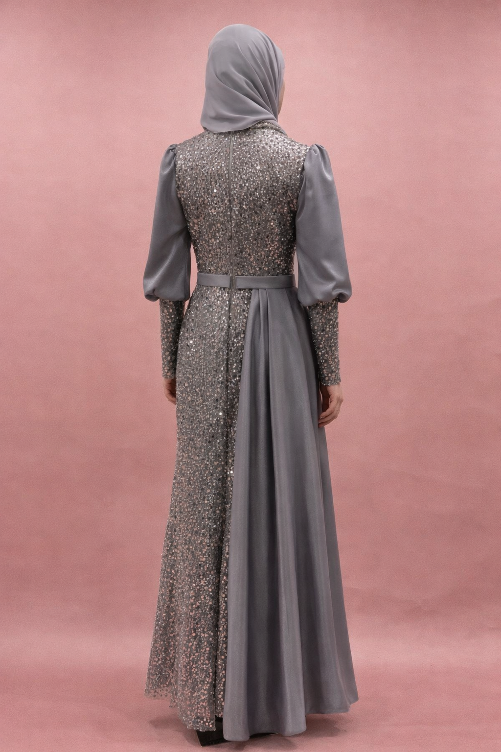 Payetli Kemerli Tesettür Abiye