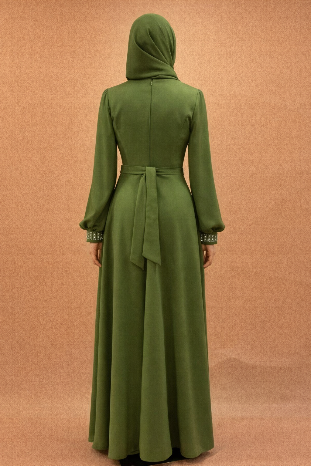 Vizon Taş İşlemeli Yüksek Yaka Tesettür Abiye