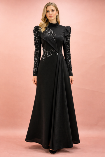 Nakış Detaylı Drapeli Tesettür Abiye