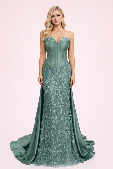 İşlemeli Korseli Balık Abiye