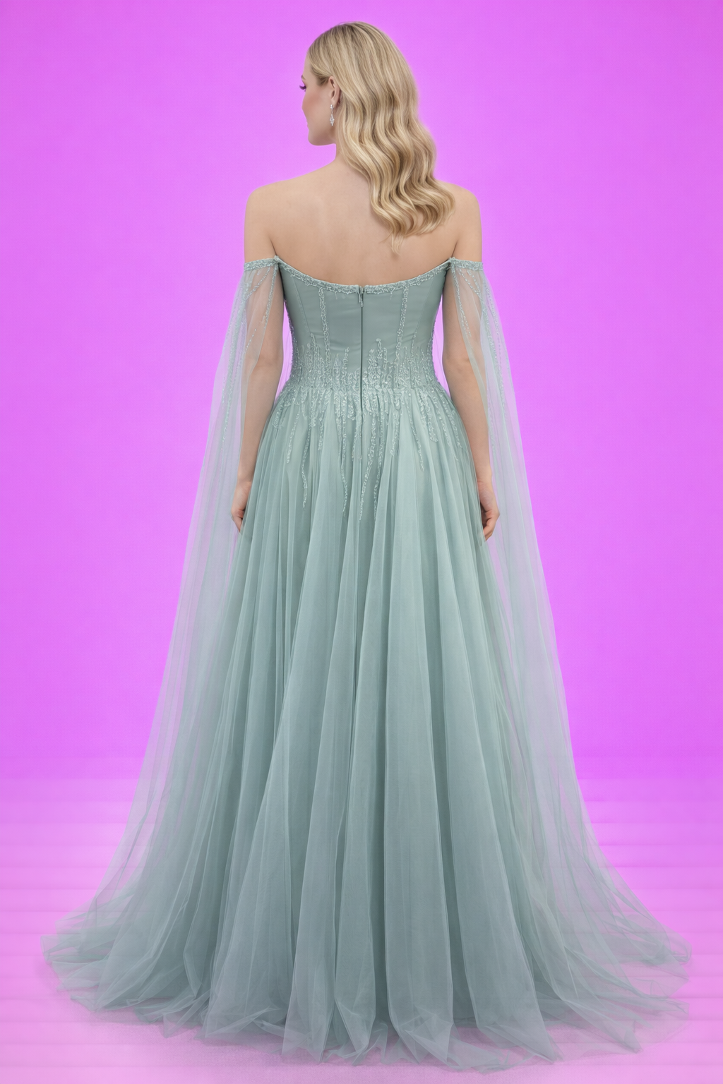 Kolları Tül İşlemeli Abiye