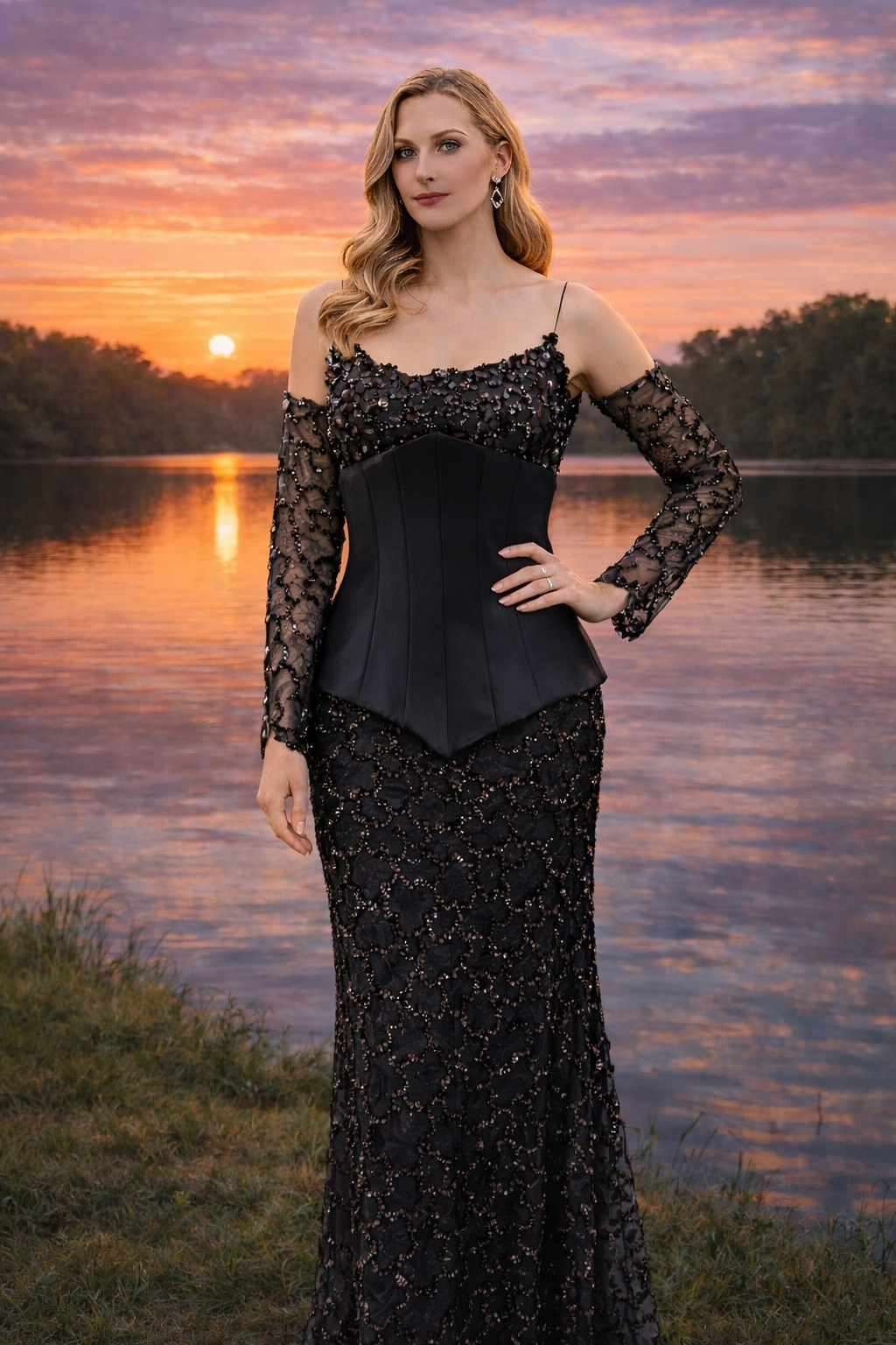 Payet İşlemeli Korsajlı Straplez Abiye