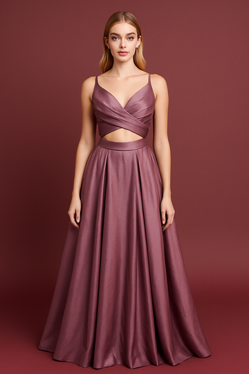 Askılı Tafta Drapeli Uzun Abiye