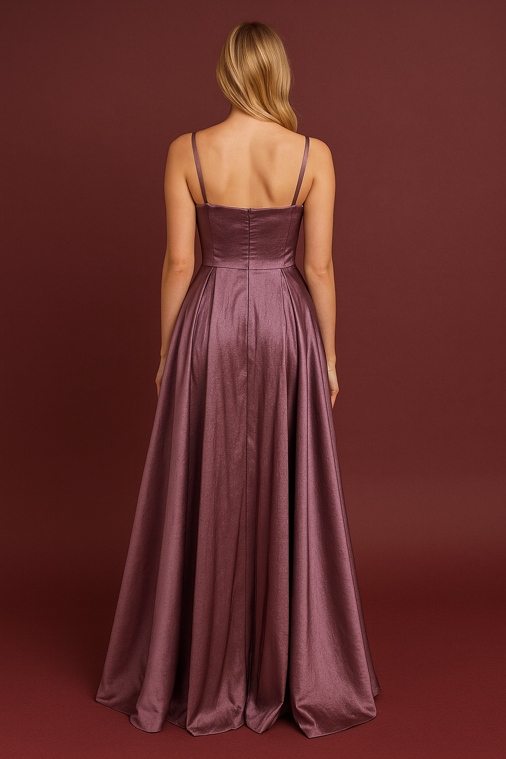 Askılı Tafta Drapeli Uzun Abiye