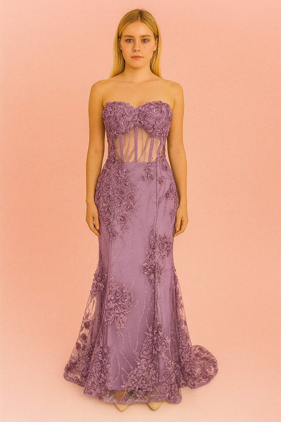 STARLEZ ÜÇBOYUT ÇİÇEK DETAYLI BALIK ABİYE