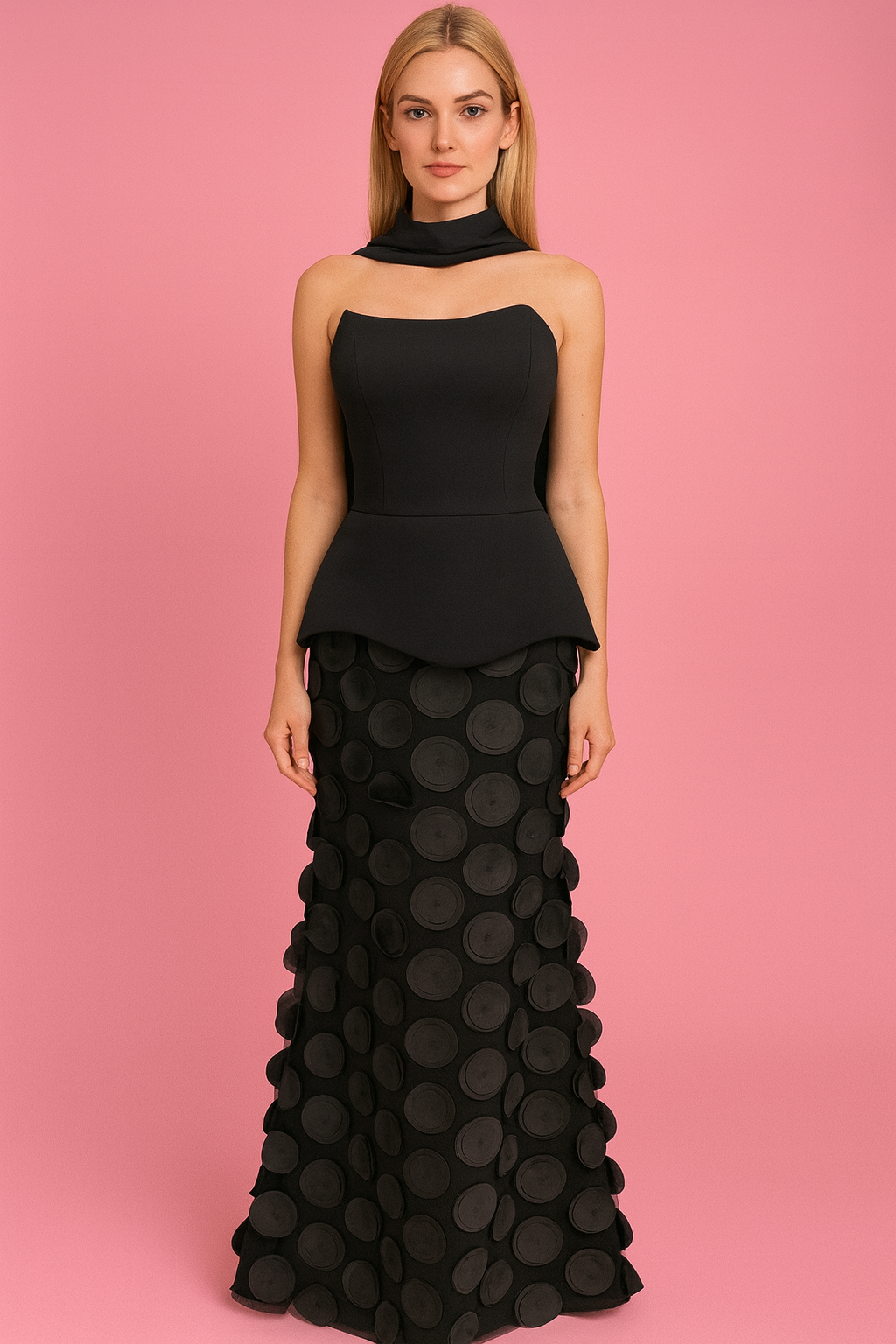 TASARIM BOYUNDAN FULARLI KREP ABİYE